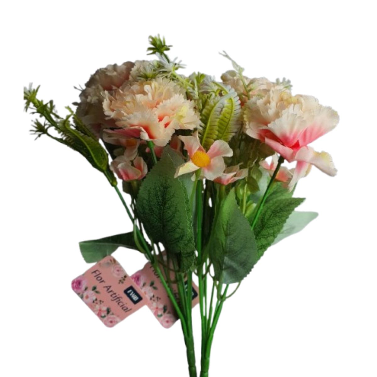Buquê De Cravos Com 8 Flores Artificiais E Plantas - Rosa Claro Buquê De Cravos Com 8 Flores Artificiais E Plantas - Rosa Claro